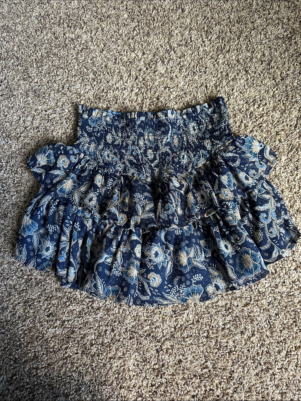 Patrons of Peace Navy Floral Smocked Tiered Mini Skirt